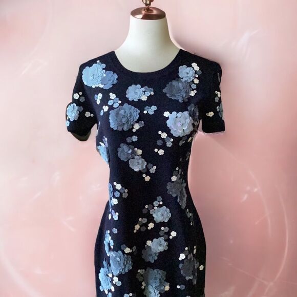 MICHAEL KORS NWT TRUE NAVY SEQUENCE DECORATION DRESS MEDIUM - Picture 3 of 11